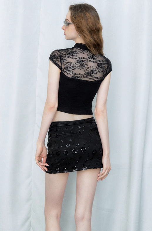 China Collar See-through Lace Top & Long Ribbon Lace Arm Covers OFA0151