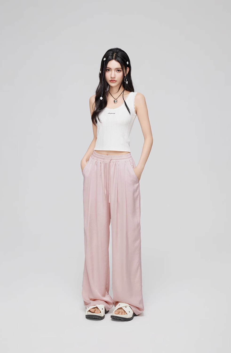 ICE SILK DRAPED WIDE LEG PANTS MAC0068