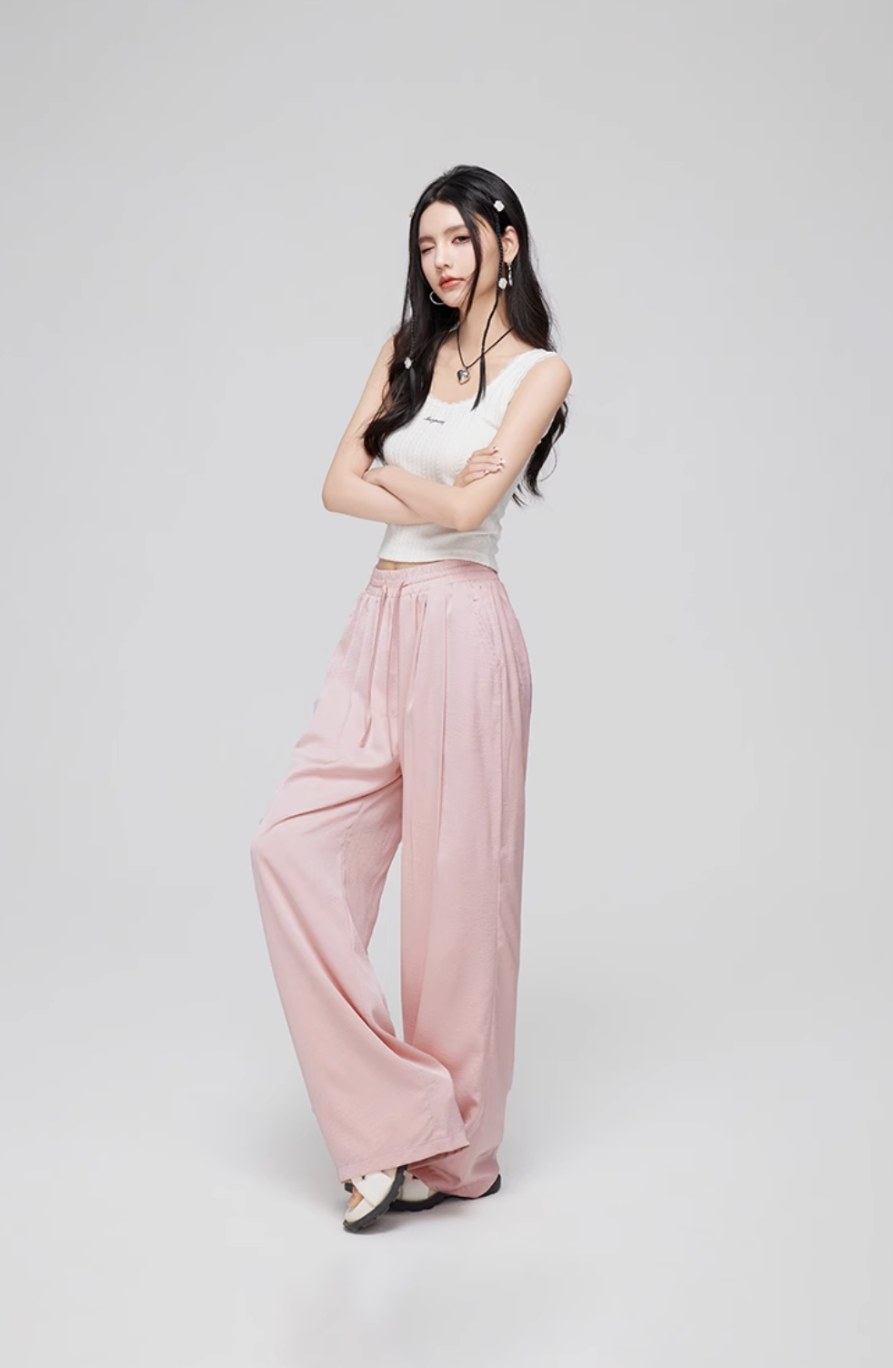 ICE SILK DRAPED WIDE LEG PANTS MAC0068