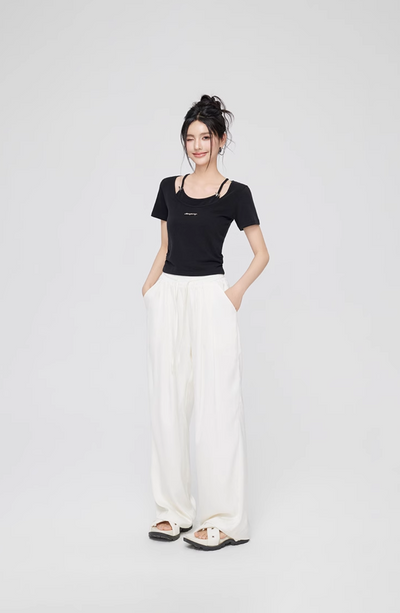 ICE SILK DRAPED WIDE LEG PANTS MAC0068