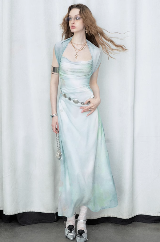 Scarf Set Aurora Color Camisole Chiffon Dress OFA0160