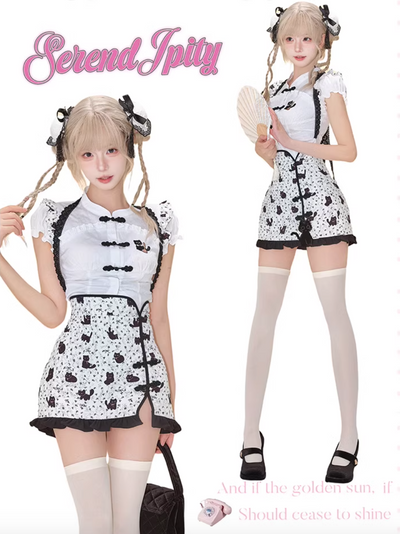 Cat Story Summer Suits Women's White Shirt Top & Halter Neck Hip Skirt SER0068