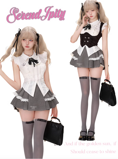 Girly Coconut Academy Vest & White Shirt & Skirt SER0074