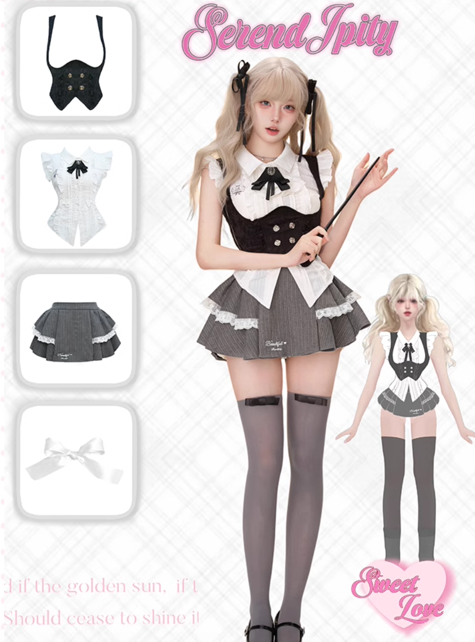 Girly Coconut Academy Vest & White Shirt & Skirt SER0074