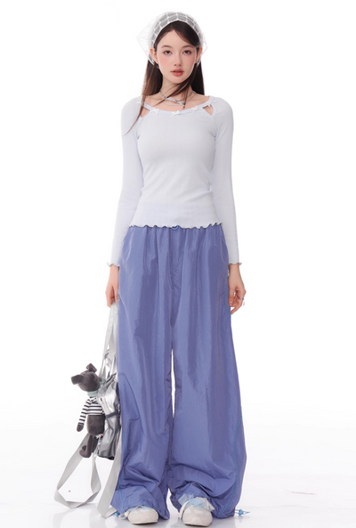 American Style Hem Gathered Straps Wide Leg Pants ZIZ0160