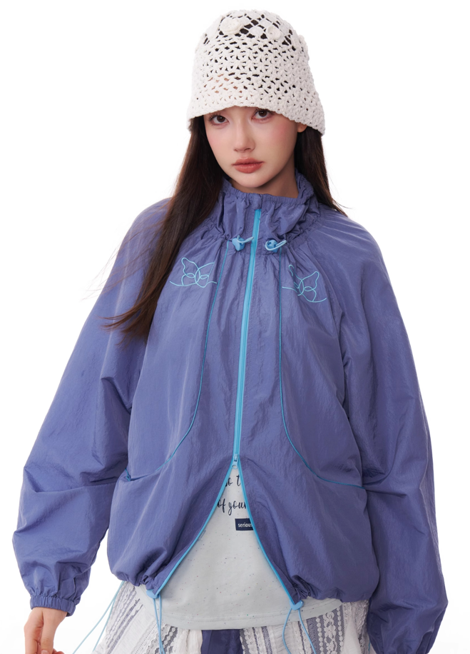 American Design Butterfly Embroidery Sporty Zip Jacket ZIZ0164