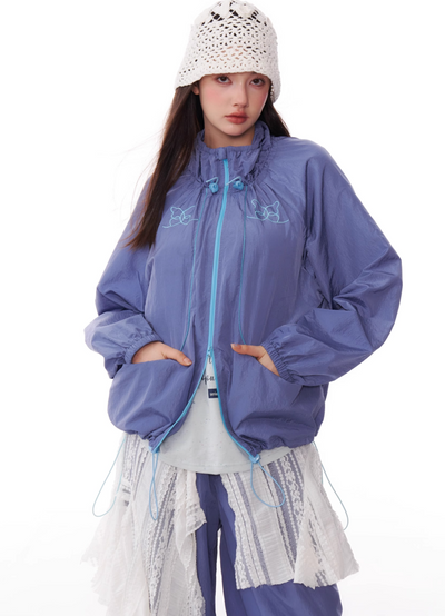 American Design Butterfly Embroidery Sporty Zip Jacket ZIZ0164