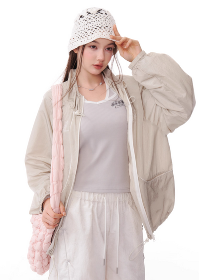 American Design Butterfly Embroidery Sporty Zip Jacket ZIZ0164