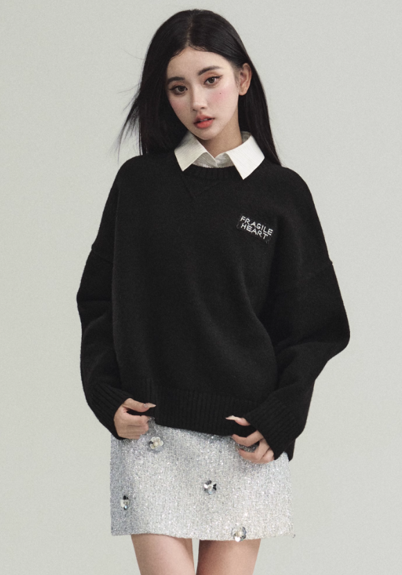 Logo Embroidery Casual Crew Neck Knit Top FRA0216