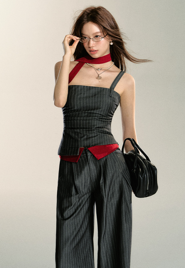 Hot Girl Casual Stripe Design One Shoulder Tube Top & Pants & Mini Skirt SHI0063