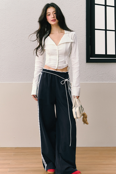 Side Lace W-Line Wide Leg Casual Pants SHI0074