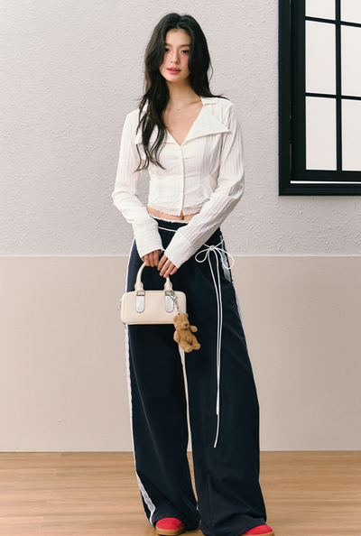 Side Lace W-Line Wide Leg Casual Pants SHI0074