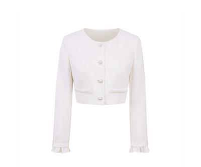 Collarless Pearl Button Sleeve Ruffle Short Jacket REC0053