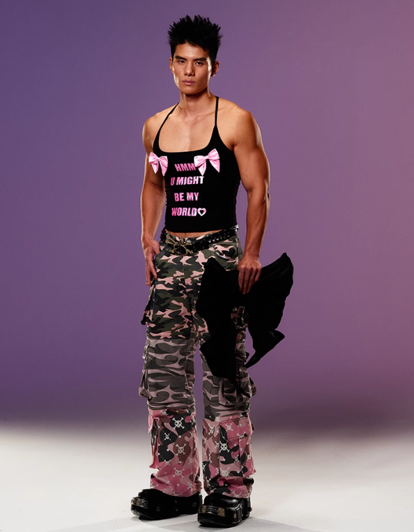 Pink camouflage print detachable jeans CFI0036