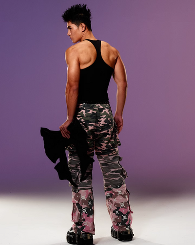 Pink camouflage print detachable jeans CFI0036