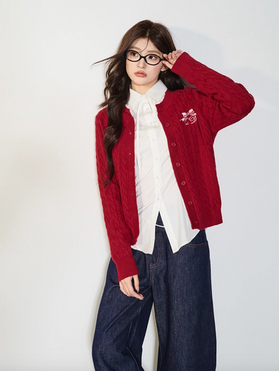 loose round neck knit cardigan QDQ0078