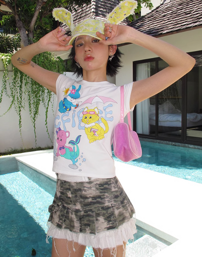 Little Animal Pool Party Printed T-Slim Shirt CFI0043