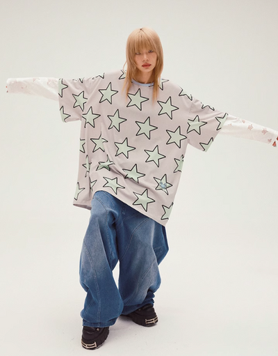 Star Print Oversized Bicolor T-Shirt CFI0055