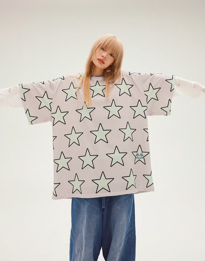 Star Print Oversized Bicolor T-Shirt CFI0055