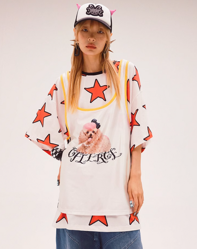 Star Print Oversized Bicolor T-Shirt CFI0055