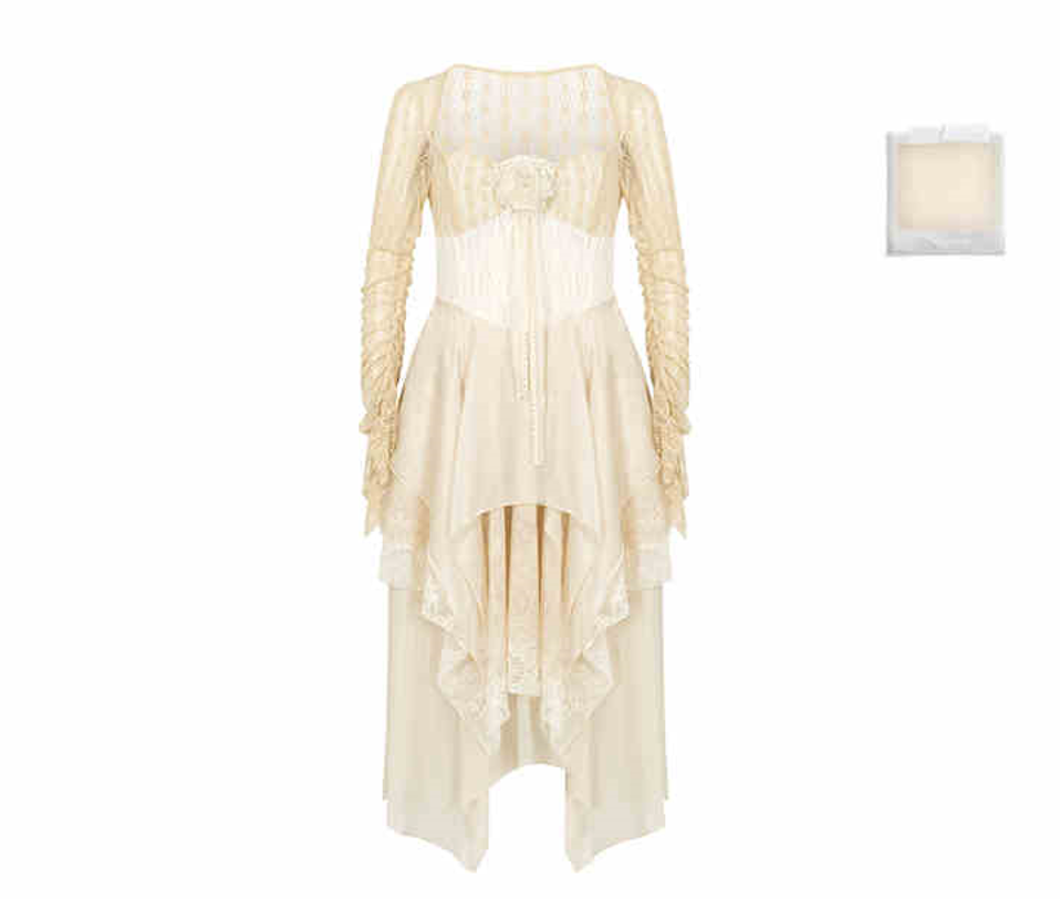 Rose Motif Irregular Hem Lace Layered Long-Sleeved Dress BBB0071