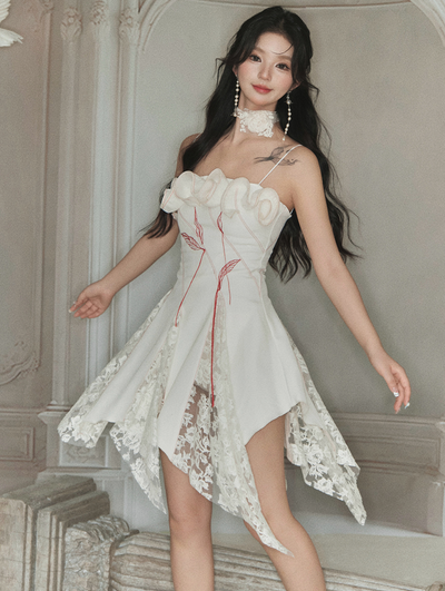 Rose Lace Design Irregular Hem Camisole Dress BBB0072