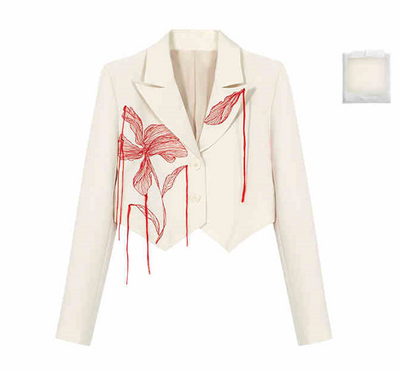 Embroidered string design hem cut short length jacket BBB0074