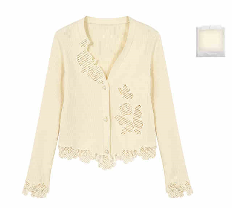 Butterfly Embroidery Design Ribbed Knit Slim Cardigan BBB0080