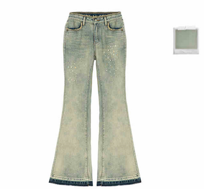 Jewel Studded Design Flared Denim Pants BBB0083