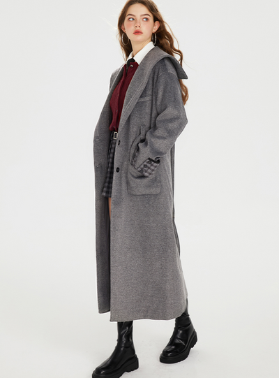 Waist Belt College Style Wool Long Coat BOH0068