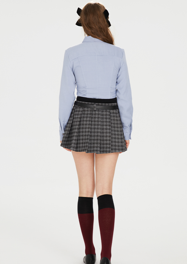 College Style Contrast Color Tartan Check Jacket & Pleated Skirt BOH0070