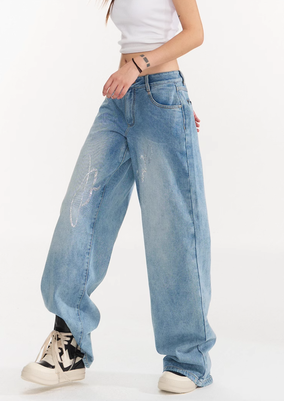 Low-rise loose washed twill straight pants NOT0239