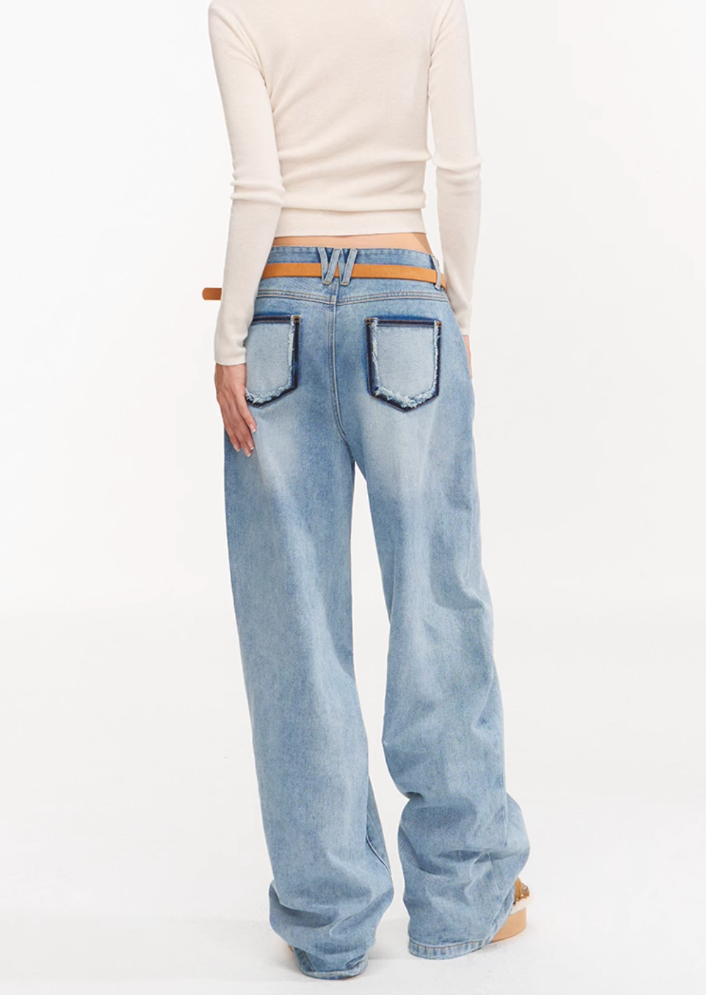 Low-rise loose washed twill straight pants NOT0239