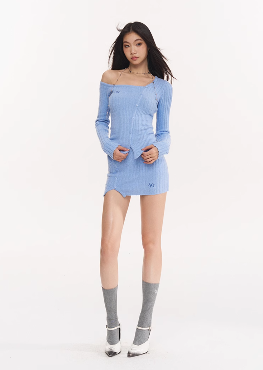 Sexy One Shoulder Knit Sweater Hip Cover Skirt NOT0244