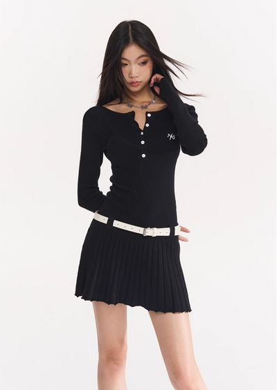 Classic Knit Dress Backless Pleated Skirt Slim Skirt NOT0248