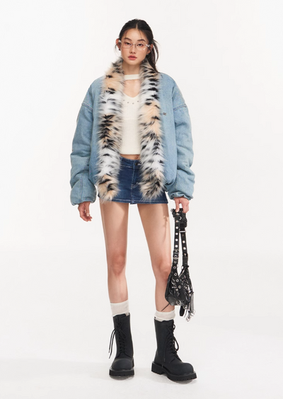 leopard print fur collar jacket NOT0250