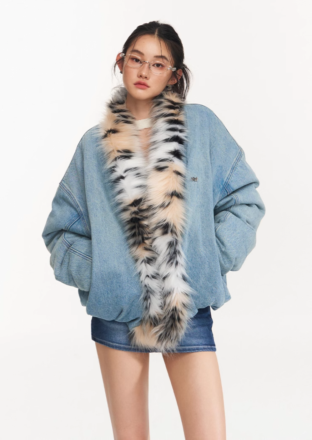 leopard print fur collar jacket NOT0250