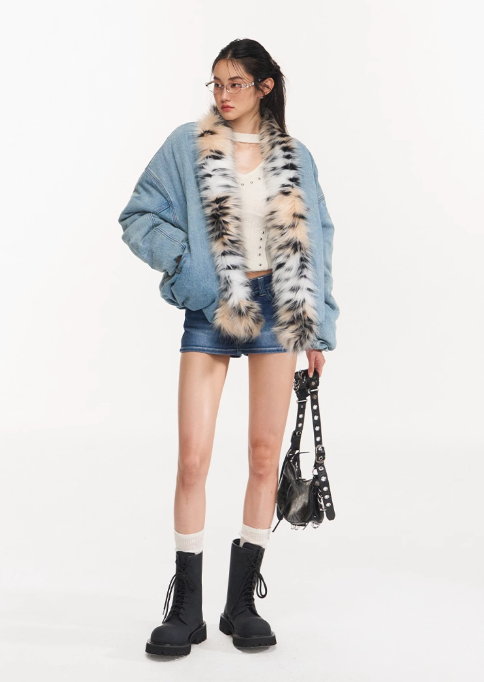 leopard print fur collar jacket NOT0250