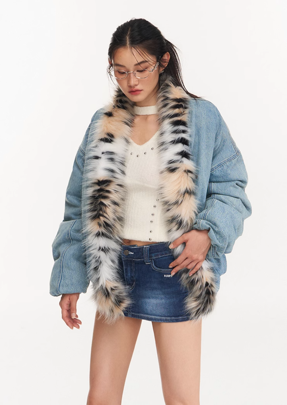 leopard print fur collar jacket NOT0250