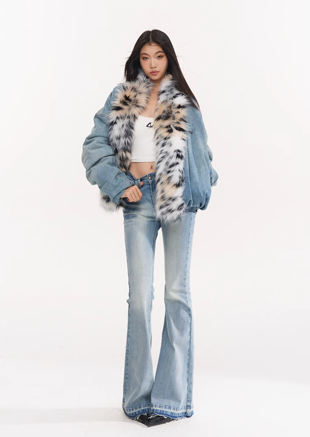 leopard print fur collar jacket NOT0250