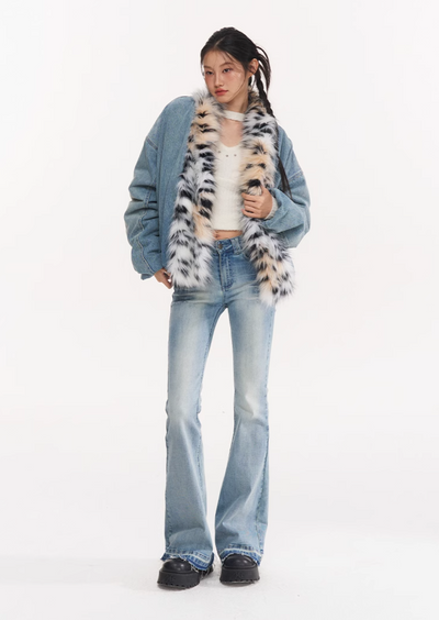 leopard print fur collar jacket NOT0250