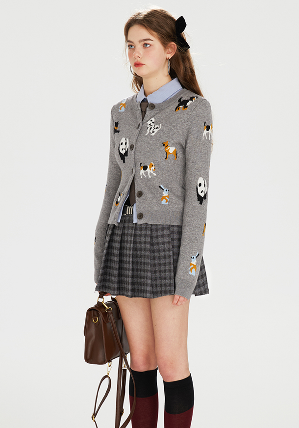 Round Neck Animal Pattern Slim Cardigan BOH0075