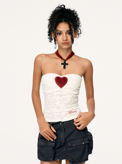 Heart One Point Lace Slim Tube Top WOO0110