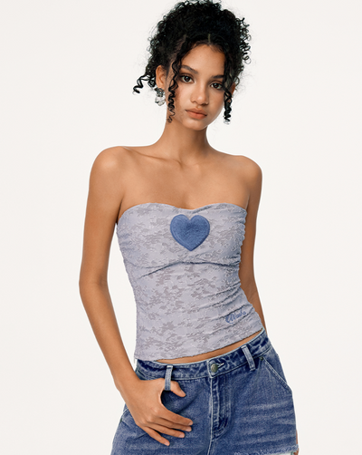 Heart One Point Lace Slim Tube Top WOO0110