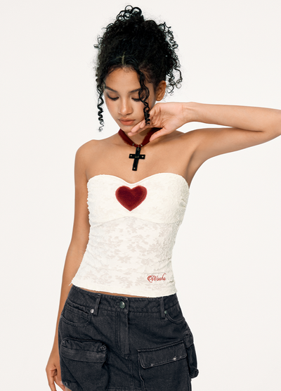 Heart One Point Lace Slim Tube Top WOO0110