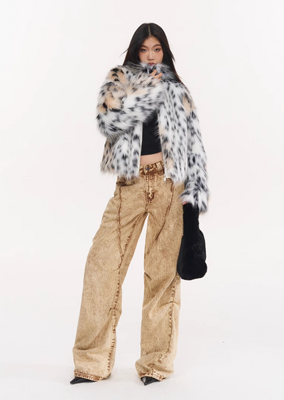 Fur winter loose leopard print short coat NOT0256