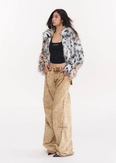 Fur winter loose leopard print short coat NOT0256