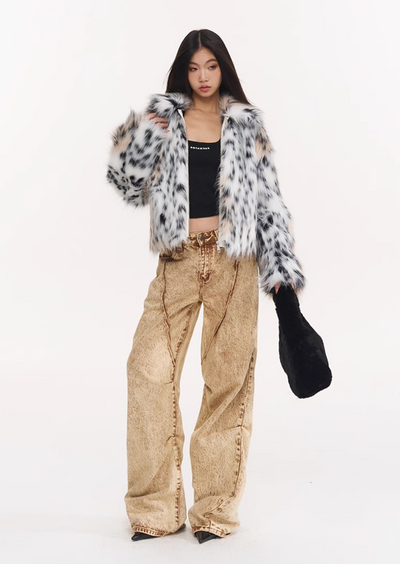 Fur winter loose leopard print short coat NOT0256