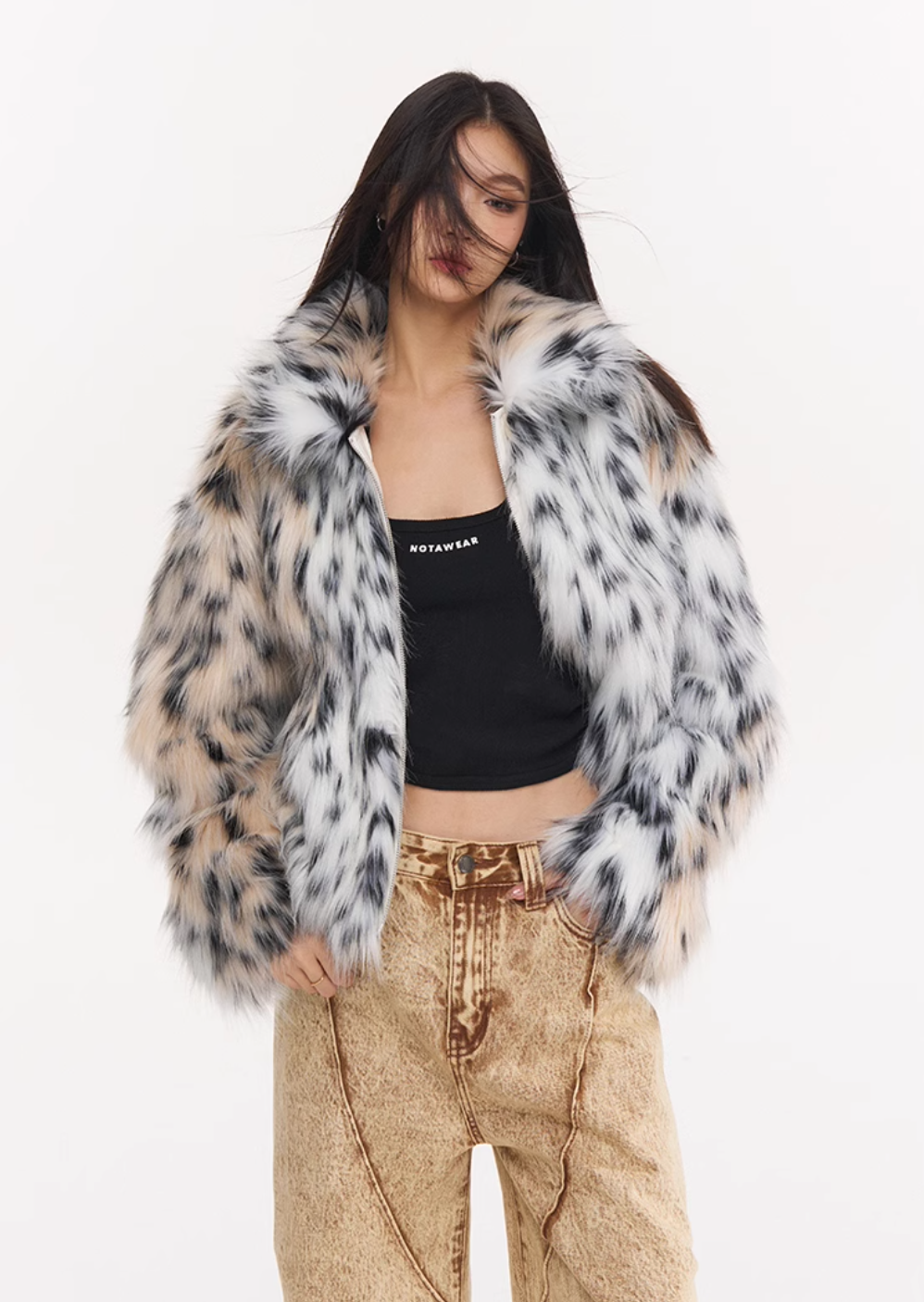 Fur winter loose leopard print short coat NOT0256