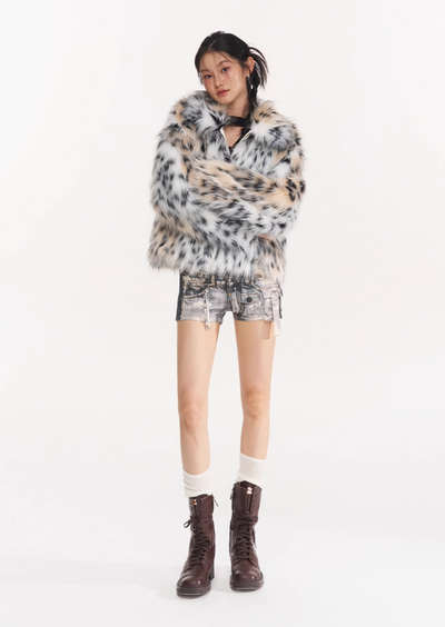 Fur winter loose leopard print short coat NOT0256